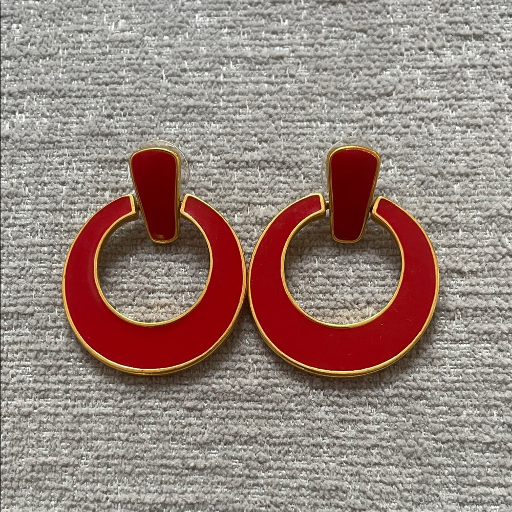 Vintage Napier Elegant Red and Gold Hoop Earrings